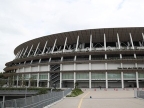 The Olympic Stadium is seen, venue for the Tokyo 2020 Summer Olympic Games opening ceremony, athletics and football final during the World Press Briefing venue tour ahead of the 2020 Tokyo Summer Olympic Games on October 16, 2019 in Tokyo, Japan.