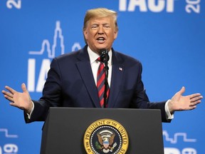 U.S. President Donald Trump addresses the International Association of Chiefs of Police (IACP) convention on October 28, 2019 in Chicago, Illinois.