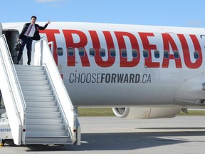 Liberal Leader Justin Trudeau boards his campaign plane in Ottawa on Sept. 29, 2019.