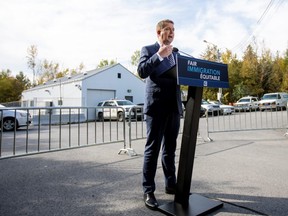 Conservative Leader Andrew Scheer speaks at the illegal border crossing at Roxham Road in Quebec.