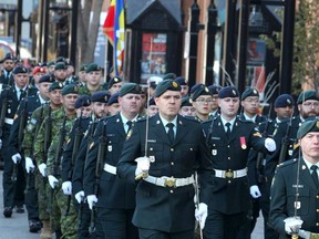 Members of the 41 Service Battalion are seen marching along Stephen Ave. SW during the 41 Service BattalionÕs Freedom of the City ceremony on Saturday, October 19, 2019.