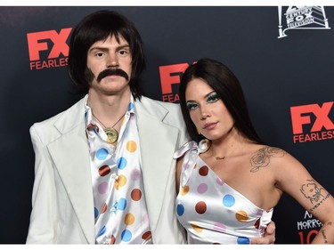 Actor Evan Peters and singer/songwriter Halsey arrive for the Red Carpet event celebrating 100 episodes of FX's "American Horror Story" at the Hollywood Forever Cemetary in Los Angeles on Oct. 26, 2019. (LISA O'CONNOR / AFP)