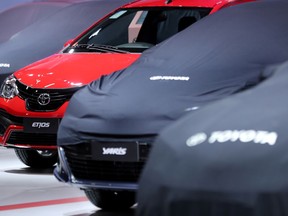 Toyota cars are pictured during the Salao do Automovel International Auto Show in Sao Paulo, Brazil November 7, 2018.