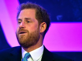 Britain's Prince Harry reacts as he delivers a speech during the WellChild Awards Ceremony reception in London, Britain, October 15, 2019.
