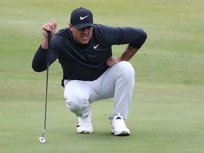Brooks Koepka looks over a green during the second round of the CJ Cup @Nine Bridges at the Club a Nine Bridges on October 18, 2019 in Jeju, South Korea. (Chung Sung-Jun/Getty Images)