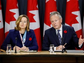 Bank of Canada governor Stephen Poloz and Senior Deputy Governor Carolyn Wilkins speak to reporters after announcing the latest rate decision in Ottawa, Oct. 30, 2019.
