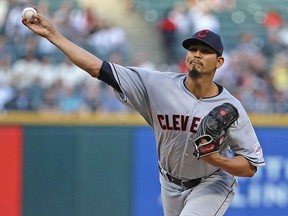 Starting pitcher Carlos Carrasco of the Cleveland Indians delivers against the Chicago White Sox at Guaranteed Rate Field on May 30, 2019 in Chicago. (Jonathan Daniel/Getty Images)