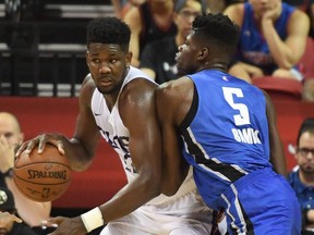 Deandre Ayton, left, of the Phoenix Suns is guarded by Mohamed Bamba of the Orlando Magic during the 2018 NBA Summer League at the Thomas & Mack Center on July 9, 2018 in Las Vegas, Nev. (Ethan Miller/Getty Images)