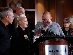 Tim Dunn and Charlotte Charles, parents of British teen Harry Dunn who was killed in a car crash on his motorcycle, allegedly by the wife of an American diplomat, attend a news conference in Manhattan, N.Y., on Monday, Oct. 14, 2019.