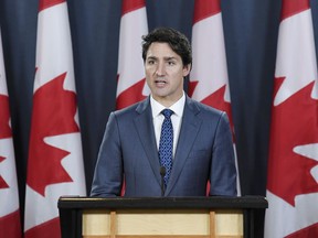 Prime Minister Justin Trudeau addresses the media during a press conference at the National Press Theatre in Ottawa on Wednesday, Oct. 23, 2019.