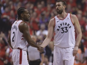 Marc Gasol (right) thinks the Raptors will be just fine without Kawhi Leonard this season. (Stan Behal/Toronto Sun)