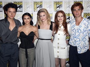 Left to right: Cole Sprouse, Camila Mendes, Lili Reinhart, Madelaine Petsch, and K.J. Apa attend the "Riverdale" Photo Call during 2019 Comic-Con International at Hilton Bayfront on July 21, 2019 in San Diego, Calif. (Frazer Harrison/Getty Images)