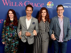 Left to right: Actors Megan Mullally, Eric McCormack, Debra Messing and Sean Hayes arrive at NBC's "Will & Grace" FYC Event at the Harmony Gold Theatre on June 9, 2018 in Los Angeles, Calif.  (Kevin Winter/Getty Images)