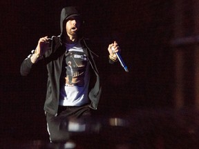 US singer Eminem performs at the Orange Stage during Roskilde Festival 2018, in Roskilde, Denmark, on July 4, 2018.