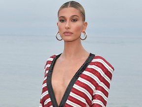 Hailey Bieber attends the Saint Laurent Mens Spring Summer 20 Show Photo Call on June 6, 2019, in Malibu, Calif.