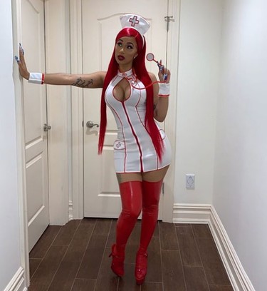 Cardi B shows off her sexy nurse costume before hitting the stage to perform with husband Offset  at at Power 105.1's Powerhouse event in New Jersey, Oct. 26, 2019. (Cardi B/Instagram)