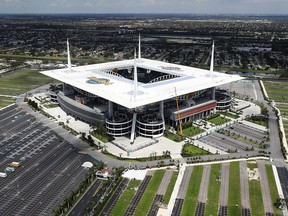 Hard Rock stadium, home to the NFL Miami Dolphins, is seen after Hurricane Irma passed through the area on September 13, 2017 in Miami. (Joe Raedle/Getty Images)