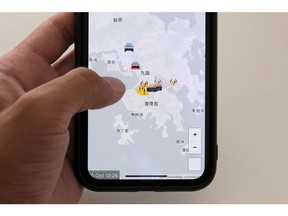 The HKmap.live App is pictured on a phone screen in this photo illustration, in Hong Kong, China, October 10, 2019.