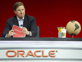Oracle co-CEO Mark Hurd delivers a keynote address during the Oracle OpenWorld on Oct. 23, 2018 in San Francisco, Calif.