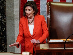 U.S. Speaker of the House Nancy Pelosi presides over the House of Representatives vote on a resolution that sets up the next steps in the impeachment inquiry of U.S. President Donald Trump on Capitol Hill in Washington, D.C., Oct. 31, 2019.