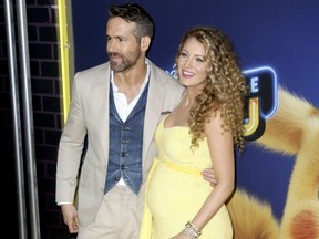 Ryan Reynolds and Blake Lively attend the New York City premiere of 'Pokemon Detective Pikachu' at Times Square on May 2, 2019.