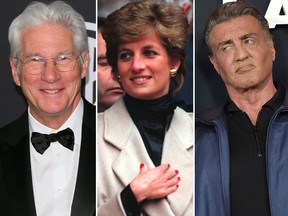 Richard Gere, left, Princess Diana, centre, and Sylvester Stallone. (Getty Images file photos)