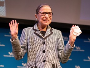 U.S. Supreme Court Justice Ruth Bader Ginsburg waves to guests after a reception where she was presented with a honorary doctoral degree at the University of Buffalo School of Law in Buffalo, New York, August 26, 2019.  (REUTERS/Lindsay DeDario/File Photo)