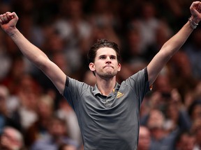 Austria's Dominic Thiem celebrates winning the Vienna Open final against Argentina's Diego Schwartzman on Oct. 27, 2019 in Wiener Stadthalle, Vienna.