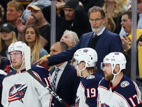 Columbus Blue Jackets coach John Tortorella directs his team during Game 5 of the Eastern Conference Second Round at TD Garden on May 4, 2019 in Boston. (Maddie Meyer/Getty Images)