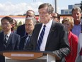 Toronto Mayor John Tory speaks about the Liberal federal government announcement that they will put $1 billion into two major transit projects for the GTA on Aug. 26, 2019. (Jack Boland/Toronto Sun/)