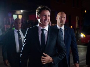 Canadian Prime Minister Justin Trudeau, Leader of the Liberal Party of Canada, arrives at the French debate for the 2019 federal election, the "Face-a-Face 2019" presented in the TVA studios, in Montreal, Quebec, Canada, on October 2, 2019. (Sebastien ST-JEAN / AFP) (Photo by SEBASTIEN ST-JEAN/AFP via Getty Images)