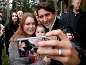 Justin Trudeau campaigns for the upcoming election, in Riverview, N.B., on Oct. 15, 2019.