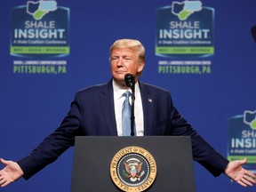 U.S. President Donald Trump delivers keynote remarks at the Shale Insight 2019 Conference in Pittsburgh, Penn., Oct. 23, 2019. (REUTERS/Leah Millis)
