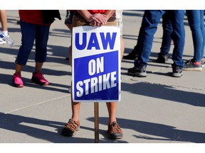 A "UAW On Strike" sign is seen during a rally outside the shuttered General Motors Lordstown Assembly plant during the United Auto Workers national strike in Lordstown, Ohio, U.S. September 20, 2019.