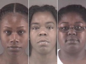 From left to right, Tonacia Yvonne Tyson, Marilyn Latish McKey, and Taneshia Deshawn Jordan are charged with assaulting elderly patients with dementia in North Carolina.