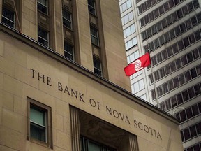 The Bank of Nova Scotia building is shown in the financial district in Toronto on Tuesday, August 22, 2017. (THE CANADIAN PRESS/Nathan Denette)