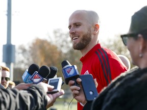 Toronto FC midfielder Michael Bradley talks to reporters after training on Friday. (USA TODAY SPORTS)