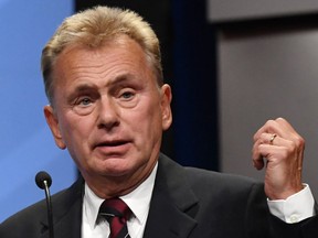 "Wheel of Fortune" host Pat Sajak speaks as he is inducted into the National Association of Broadcasters Broadcasting Hall of Fame in Las Vegas on April 9, 2018.