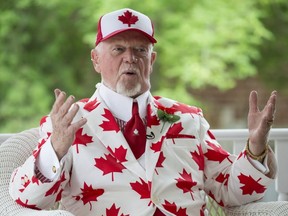 Don Cherry all decked out in Canada's red and white on Canada Day (150) on July 1, 2017.