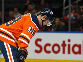 Edmonton Oilers' Alex Chiasson waits for a faceoff against the St. Louis Blues during the second period of a NHL hockey game at Rogers Place in Edmonton, on Wednesday, Nov. 6, 2019.