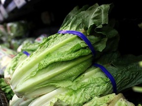 Romaine lettuce is displayed on a shelf at a supermarket on April 23, 2018 in San Rafael, California.