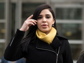 In this file photo taken on February 3, 2017 the wife of Joaquin "El Chapo" Guzman, Emma Coronel Aispuro, exits the US Federal Courthouse in Brooklyn after a hearing in his case in New York.