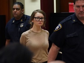 In this file photo taken on April 11, 2019 Anna Sorokin better known as Anna Delvey, the 28-year-old German national, whose family moved there in 2007 from Russia, is seen in the courtroom  during her trial at New York State Supreme Court in New York.