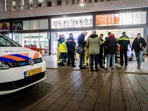 Police arrive at the Grote Marktstraat, one of the main shopping streets in the centre of the Dutch city of The Hague, after several people were wounded in a stabbing incident on Nov. 29, 2019. (SEM VAN DER WAL/ANP/AFP via Getty Images)