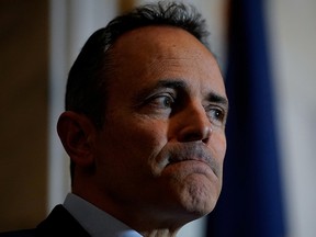 Kentucky Gov. Matt Bevin concedes the gubernatorial election, acknowledging that the recanvass of votes will not offer him a path to victory during a press conference at the Capitol Building in Frankfort, Ky., U.S., Nov. 14, 2019.