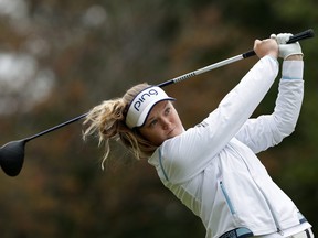 Brooke Henderson drives from a tee on the second hole during Round 1 of 2019 BMW Ladies Championship at LPGA International Busan at on Oct. 24, 2019 in Busan, South Korea.