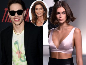 Cindy Crawford, inset, is "supportive" of Kaia Gerber's relationship with Pete Davidson, according to an Us Weekly report. (Getty Images file photos)