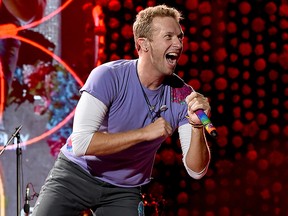 Chris Martin of Coldplay performs at the Rose Bowl on Oct. 6, 2017, in Pasadena, Calif.