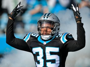 Corn Elder of the Carolina Panthers takes the field against the Seattle Seahawks at Bank of America Stadium on Nov. 25, 2018, in Charlotte, N.C.