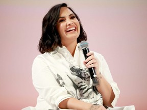 Demi Lovato speaks on stage at the Teen Vogue Summit 2019 at Goya Studios in Los Angeles, on Saturday, Nov. 2, 2019.